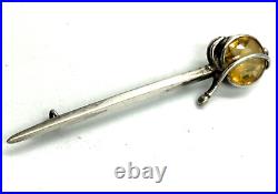 Antique Scottish Silver Hallmarked Silver & Citrine Dirk Sword Brooch Pin