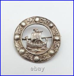 Antique Scottish Sterling Celtic Viking Ship Dragon Boat Silver Brooch C Clasp