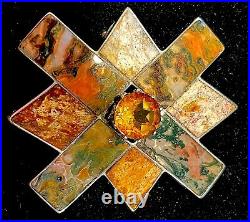 Antique Scottish Sterling Genuine Citrine Moss Agate Saltire Cross Brooch c1890