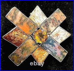 Antique Scottish Sterling Genuine Citrine Moss Agate Saltire Cross Brooch c1890