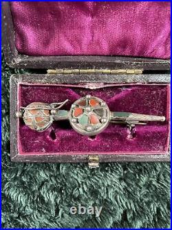 Antique Scottish Sterling Silver & Agate BASKET HILT SWORD Pin/Brooch BOXED