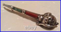 Antique Scottish Sterling Silver & Agate BASKET HILT SWORD Pin/Brooch BOXED