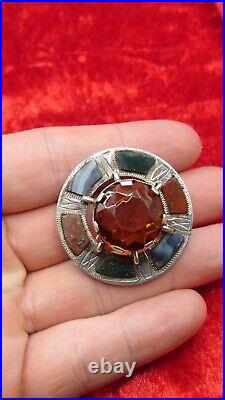 Antique Scottish? Sterling Silver Agate Brooch. Free UK P&P