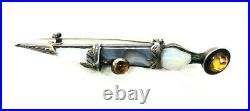 Antique Scottish Sterling Silver Agate Fire Opal Dagger Kilt Pin C1909 Engraved
