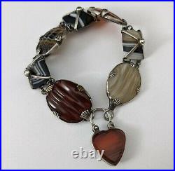 Antique Scottish Sterling Silver & Agate Padlock Bracelet