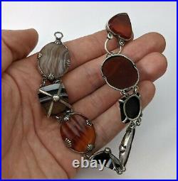 Antique Scottish Sterling Silver & Agate Padlock Bracelet