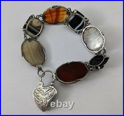 Antique Scottish Sterling Silver & Agate Padlock Bracelet