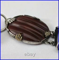 Antique Scottish Sterling Silver & Agate Padlock Bracelet