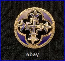 Antique Scottish Sterling Silver Celtic Cross Royal Blue EnameledBrooch Kilt Pin