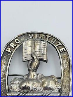 Antique Scottish Sterling Silver Hand Holding Book Pro Virtute Kilt Pin