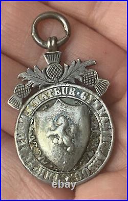 Antique Scottish Sterling Silver Medal Medallion Pendant Charm Thistles Assayed