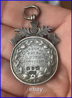 Antique Scottish Sterling Silver Medal Medallion Pendant Charm Thistles Assayed
