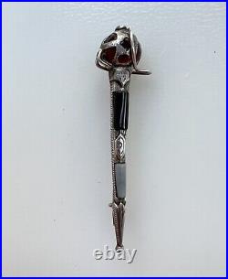 Antique Scottish Sterling Silver Montrose Agate Onyx Dirk Dagger Brooch Pin 2.4