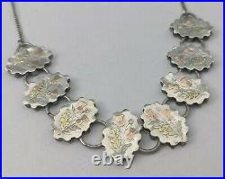 Antique Scottish Sterling Silver Necklace Applied Rose & Yellow Gold Aesthetic