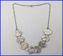 Antique Scottish Sterling Silver Necklace Applied Rose & Yellow Gold Aesthetic