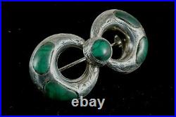 Antique Scottish Sterling Silver and Malachite Pin/Brooch