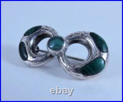 Antique Scottish Sterling Silver and Malachite Pin/Brooch