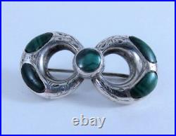 Antique Scottish Sterling Silver and Malachite Pin/Brooch