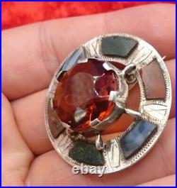 Antique Scottish Sterling925 Silver Agate Brooch. Free UK P&P