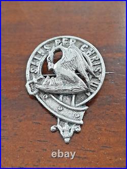 Antique Scottish Stewart Clan Badge Sterling Silver Plaid Brooch 19th Century