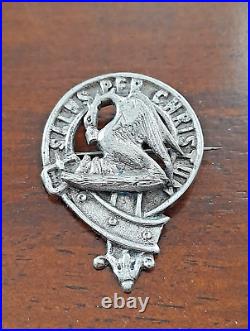 Antique Scottish Stewart Clan Badge Sterling Silver Plaid Brooch 19th Century