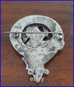 Antique Scottish Stewart Clan Badge Sterling Silver Plaid Brooch 19th Century