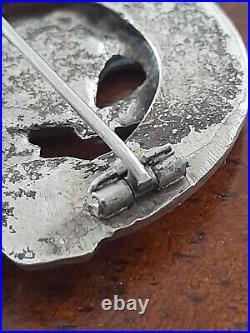 Antique Scottish Stewart Clan Badge Sterling Silver Plaid Brooch 19th Century