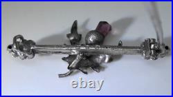 Antique Scottish Thistle Brooch Sterling Silver Amethyst 1875 Birmingham C&N