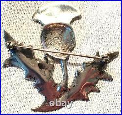 Antique Scottish Thistle Sterling Silver Brooch Large Pin Celtic Irish Vtg Flora