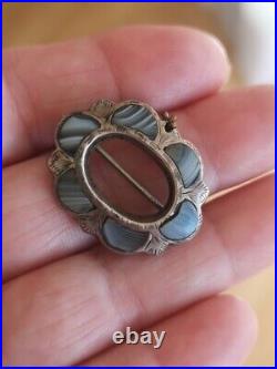 Antique Scottish Victorian Montrose Agate Silver Brooch Pin Pendant c1860 RARE
