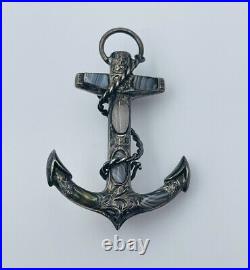 Antique Scottish Victorian Sterling Silver Gray Banded Nautical Anchor Pin