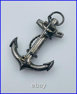 Antique Scottish Victorian Sterling Silver Gray Banded Nautical Anchor Pin