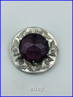 Antique Scottish Victorian Sterling Silver Large Amethyst Brooch Pin