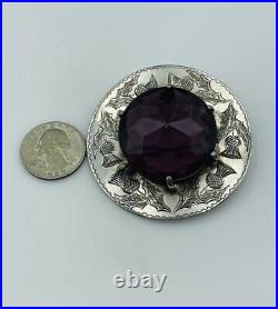 Antique Scottish Victorian Sterling Silver Large Amethyst Brooch Pin