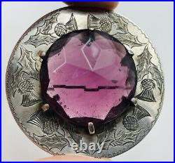 Antique Scottish Victorian Sterling Silver Large Amethyst Brooch Pin