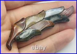 Antique Scottish Victorian Sterling Silver Multi Agate Leaf Pin