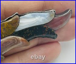 Antique Scottish Victorian Sterling Silver Multi Agate Leaf Pin