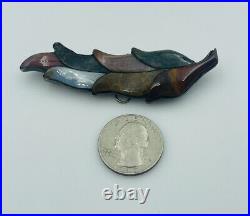 Antique Scottish Victorian Sterling Silver Multi Agate Leaf Pin