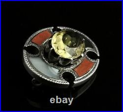 Antique Scottish agate and Citrine brooch, sterling silver