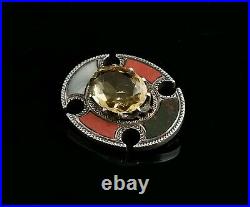 Antique Scottish agate and Citrine brooch, sterling silver