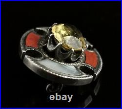 Antique Scottish agate and Citrine brooch, sterling silver