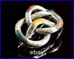 Antique Scottish agate and Silver knot brooch, Victorian