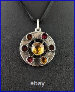 Antique Scottish citrine and Garnet pendant, Sterling silver