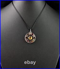 Antique Scottish citrine and Garnet pendant, Sterling silver