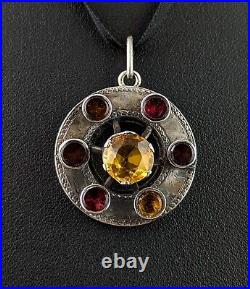 Antique Scottish citrine and Garnet pendant, Sterling silver