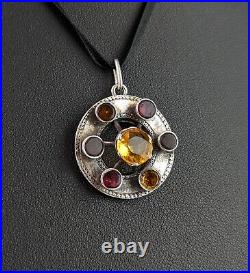 Antique Scottish citrine and Garnet pendant, Sterling silver