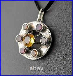 Antique Scottish citrine and Garnet pendant, Sterling silver