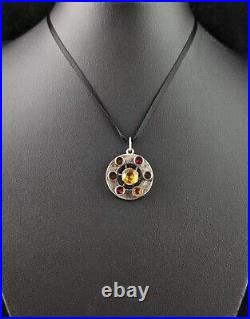 Antique Scottish citrine and Garnet pendant, Sterling silver