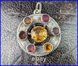 Antique Scottish citrine and Garnet pendant, Sterling silver