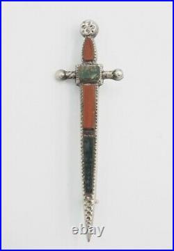 Antique Scottish dagger knife dirk sterling silver bloodstone kilt pin Scotland